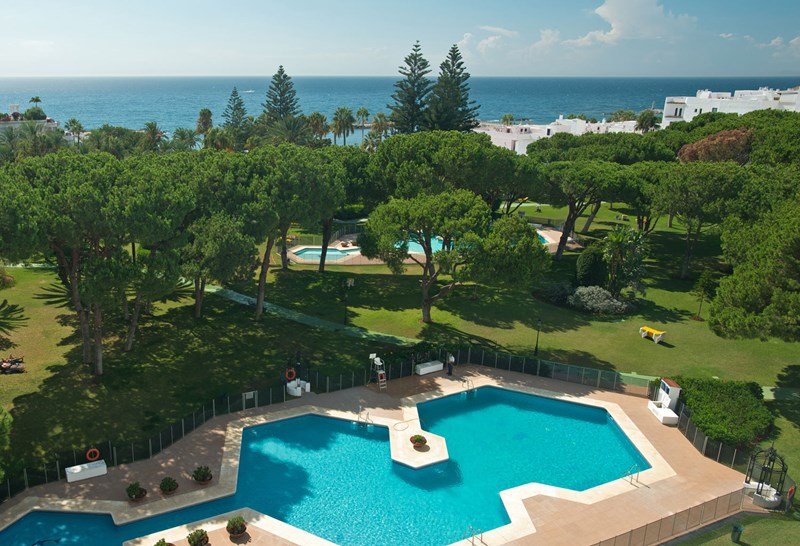 An aerial view of some of the Club Playas del Duque's tropical gardens