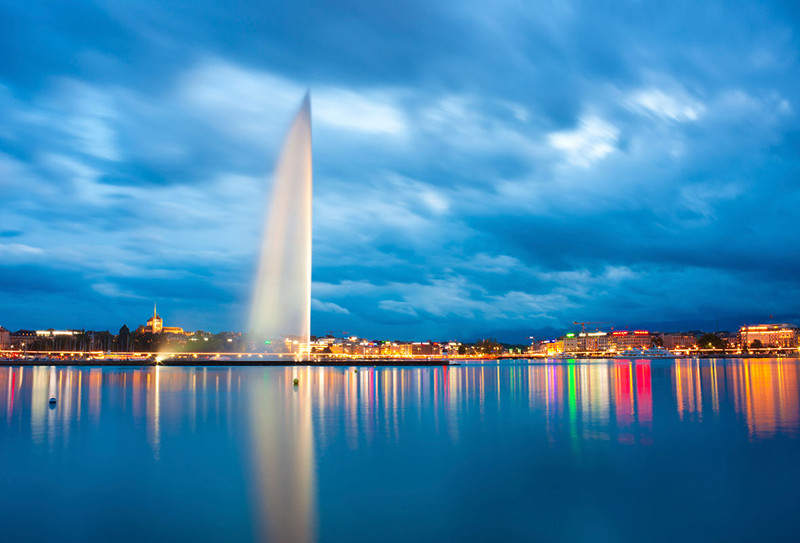 Geneva Switzerland Fountain Lake