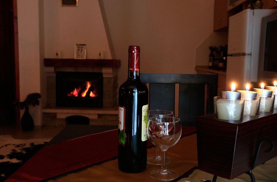Red wine and a wood fire