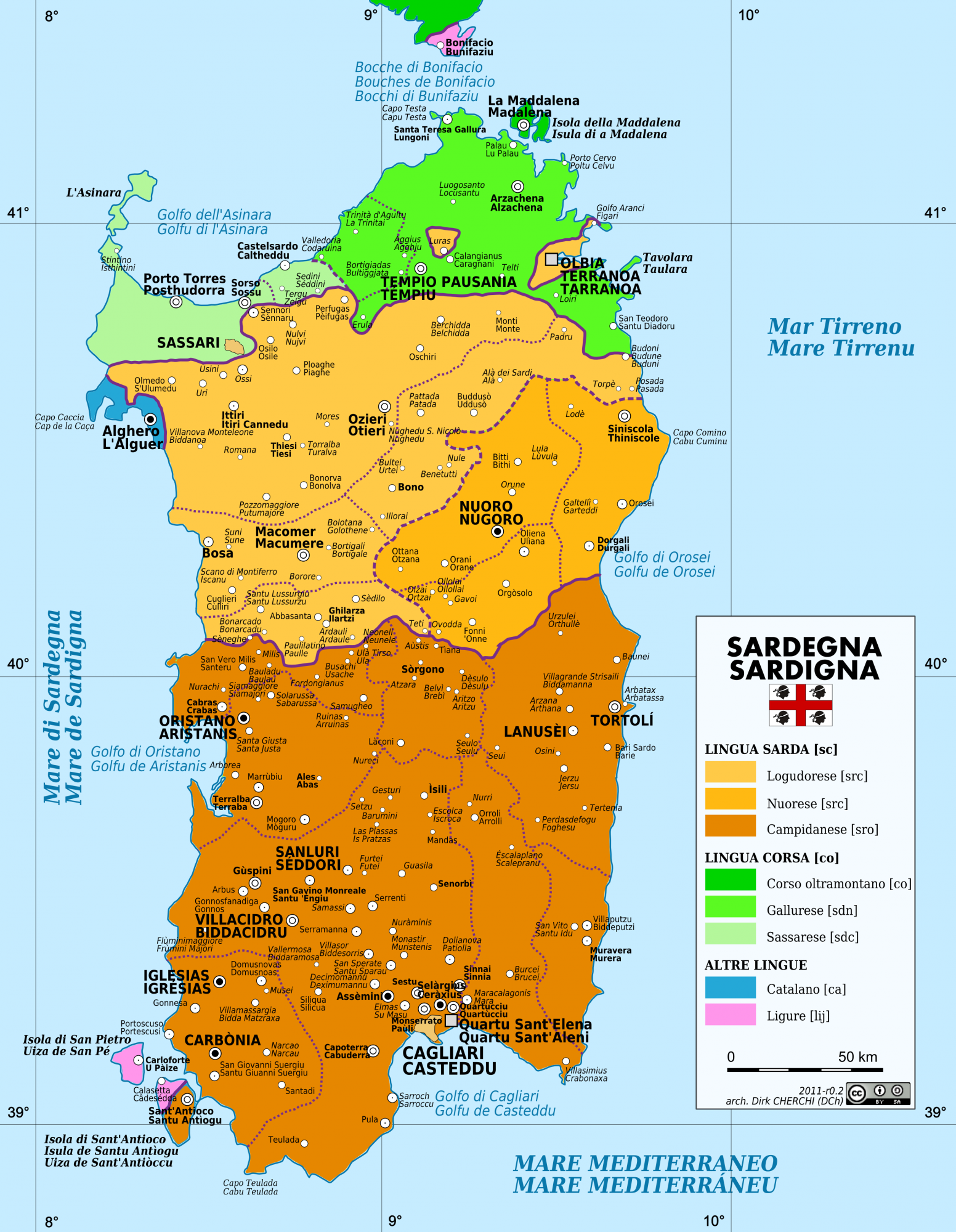 Sardinia language map